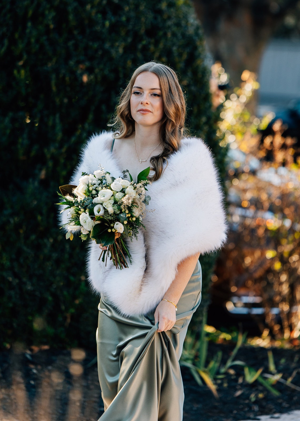 Ivory with black tips faux fur - огляд і ціна Stole Wedding Shawl