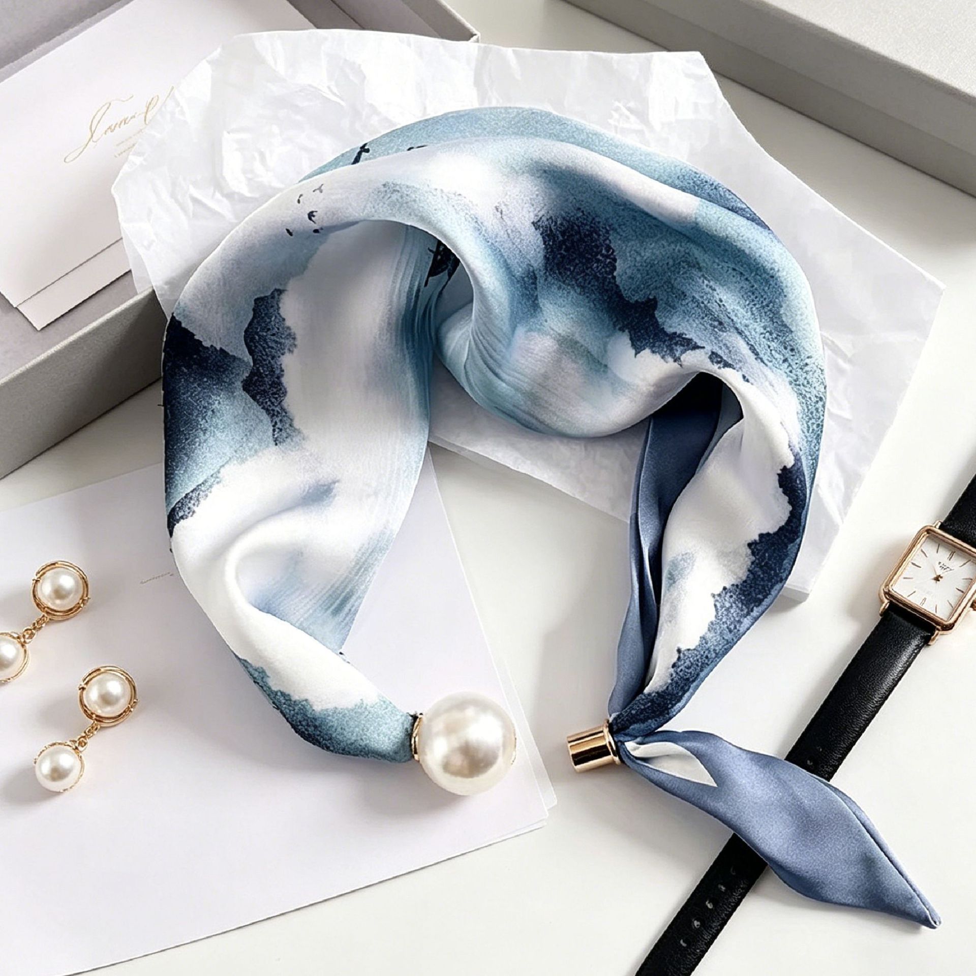 Elegant Chic Pearl Stripe Scar - огляд і ціна Silk Neck Scarf