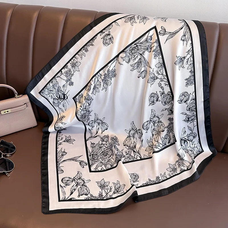 70*70cm Luxury Floral Print Si - огляд і ціна Scarf Silk Square