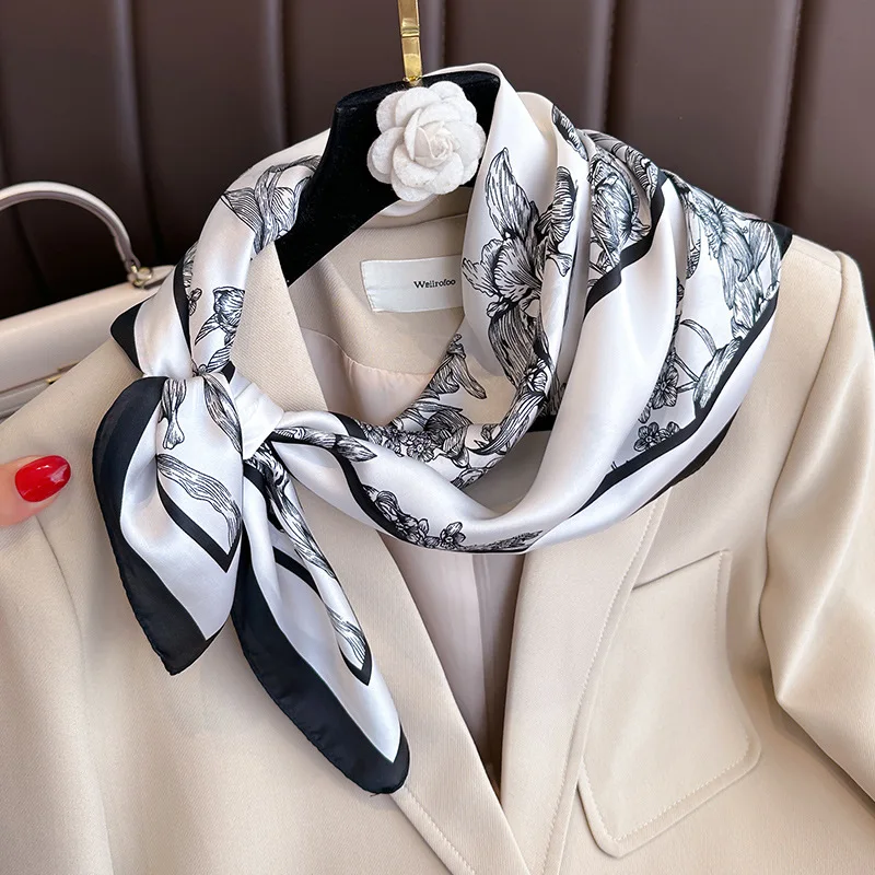70*70cm Luxury Floral Print Si - огляд і ціна Scarf Silk Square